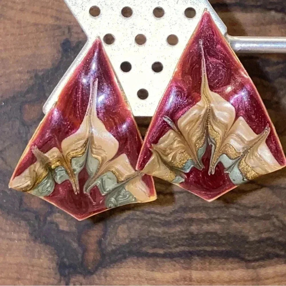 Vintage Enamel Pierced Earrings - Picture 1 of 5